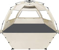 WhiteFang Deluxe Pop Up Beach Tent Sun Shade Shelter for 3-4/5-6 Person, UV Protection, Extendable Floor with 3 Ventilating Windows Plus Carrying Bag, Stakes, and Guy Lines