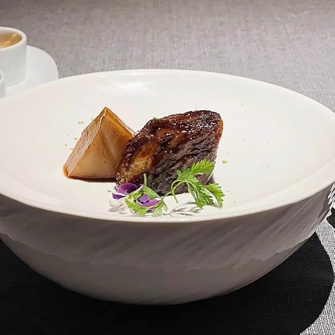 Camping Plates 8-inch Hotel Kitchen Tableware Three-Dimensional Cold Dish Plate Creative Club Pure White Round Dinner Special Display Ceramic Decorative Plate(8.5 in)