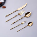 Cutlery Set Pieces Service Stainless Steel Titanium Flatware,16-piece Flatware Set, 4 Servings Tableware, Stainless Steel Cutlery, Including Knife, Fork and Spoon Teaspoon with Gold Wooden