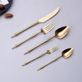 Cutlery Set Pieces Service Stainless Steel Titanium Flatware,16-piece Flatware Set, 4 Servings Tableware, Stainless Steel Cutlery, Including Knife, Fork and Spoon Teaspoon with Gold Wooden