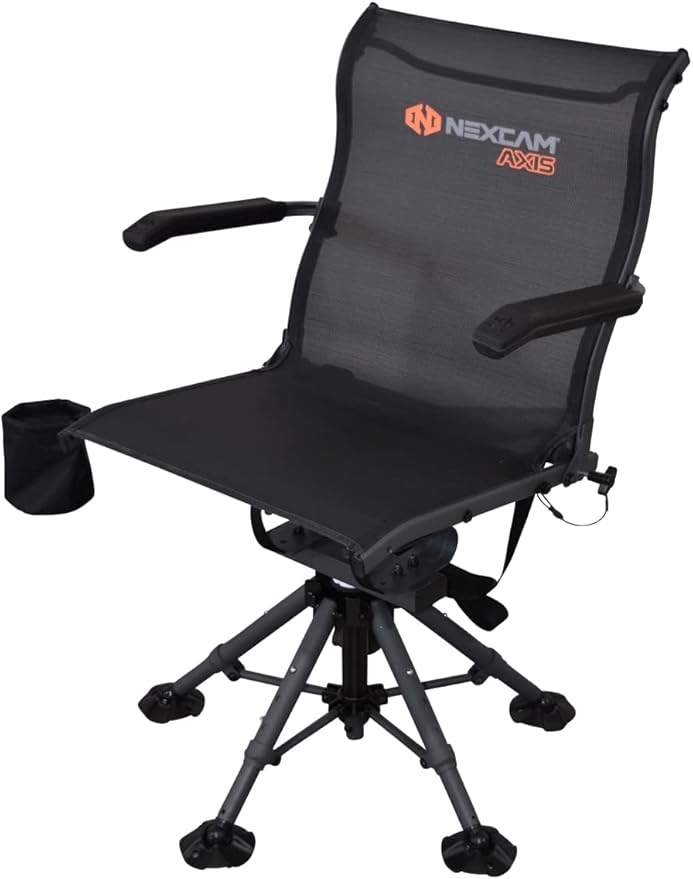 NEXCAM Field Chair for Hunting, Fishing, and Camping - Portable Hunting Chair with 360 Swivel - Tiltable and Rockable Fishing Chair with Adjustable Height