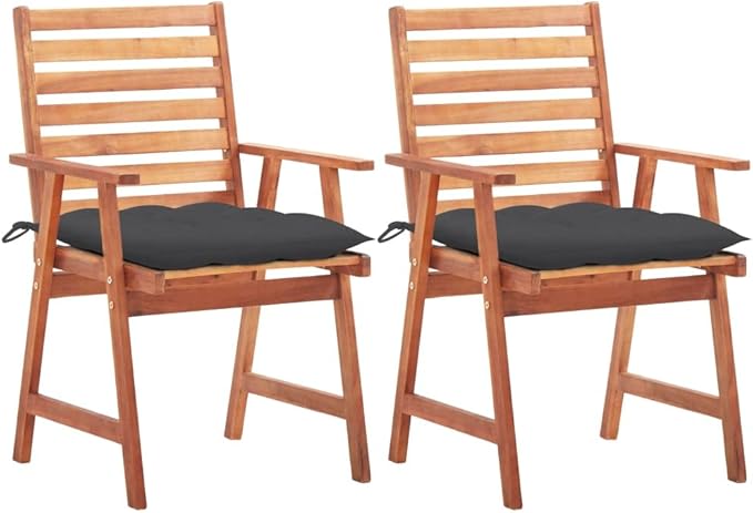 Patio Dining Chairs 2 pcs,Lawn Chair,Camping Chair,Garden Chair,Featuring Slatted Design,Waterproof Cushion,Each Cushion Features 2 Sets of Ropes, with Cushions Solid Acacia Wood
