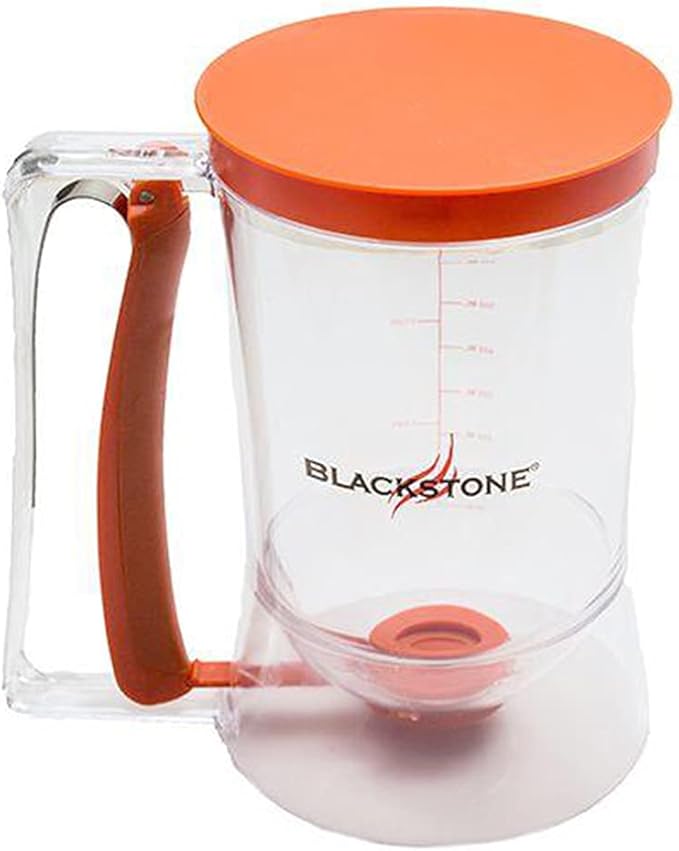 Blackstone 1543 Outdoor Griddle Breakfast Preparation Kit with Pancake Batter Dispenser, Cast Iron Bacon Press, and 2 Non Stick Steel Egg Rings