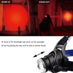 80000 Lumens Rechargeable Headlamp Hunting Red Light,Super Bright LED Headlamps Red Headlight Zoomable Waterproof 3 Modes Head Lamp with Motion Sensor for Night Vision Aviation Fishing
