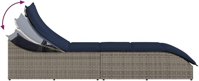 Folding Sun Lounger with Cushion and Storage Gray Poly Rattanrecliner Tanning Chair Camping Chairs Patio Suitable for Garden Courtyard