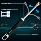 SUPRUS Rechargeable USB Arc Electric Lighetrs with Safety Switch 360° Flexible Neck Flameless Grill Long Lighters for Candle Camping Cooking (Black, 2Packs)