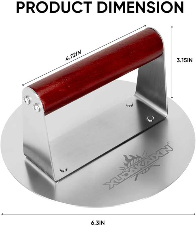 Stainless Steel Smash Burger Press 6.3",Hamburger Smasher Tool,BBQ Griddle Accessories for Hamburger, Steak, Meat,Perfect for Blackstone, Camp Chef, & Indoor Griddles (Round)