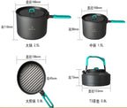 Camping Campfire Utensils, Outdoor Camping Tableware Set Backpacking Picnic 2 Pot 1 Frypan Kettle Alumina Durable Cookware Backpacking Gear