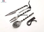 Medieval Five Piece Cutlery Set Hand Forged Dinning Cutlery Set (Design 4)