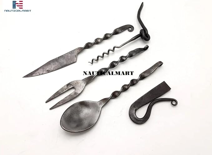 Medieval Five Piece Cutlery Set Hand Forged Dinning Cutlery Set (Design 4)