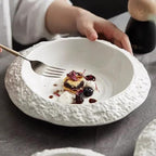 Camping Plates 8.5-inch Rock-Grain Ceramic Plate Household Deep Dish Creative Hotel Restaurant Tableware White Dinner Soup Decorative Plate(10 in)