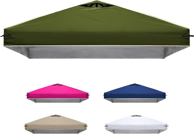 10x10 Canopy Replacement Top Cover with Air Vents for ez up Pop up Canopy Gazebo Tent with Adjustable Straps, Waterproof & Anti-UV for Outdoor Shade (Frame Not Included) (Army Green)