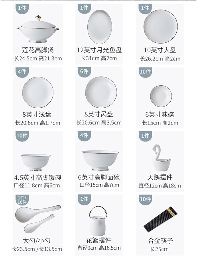 European Dish Set Bone China Tableware Complete Kitchenware