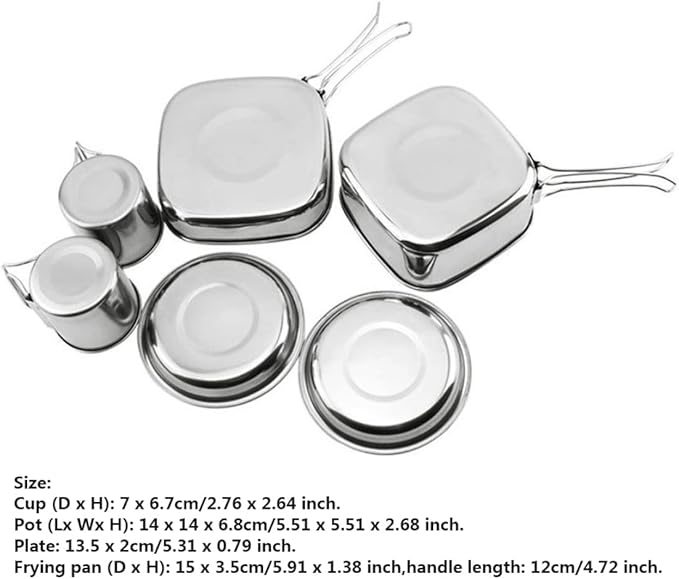 Cookware Set Portable Cookware Set Camping Picnic Outdoor Pan Pot Plate Tableware Folding Set Portable Picnic Pot Set for Hiking 6pcs