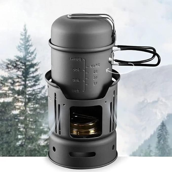JSEIAJB Outdoor Camping Hiking Picnic Cooking Tableware Windproof Stove Self-Driving Pot Pan