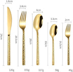 Silverware Flatware Cutlery Set， 5/20/30/40 Pieces Hammered Stainless Steel Steak Knives， Forks and Spoons，Gold-6Set-30Pcs