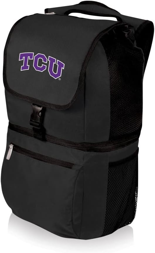 PICNIC TIME NCAA TCU Horned Frogs Zuma Backpack Cooler - Soft Cooler Backpack - Lunch Cooler, (Black)