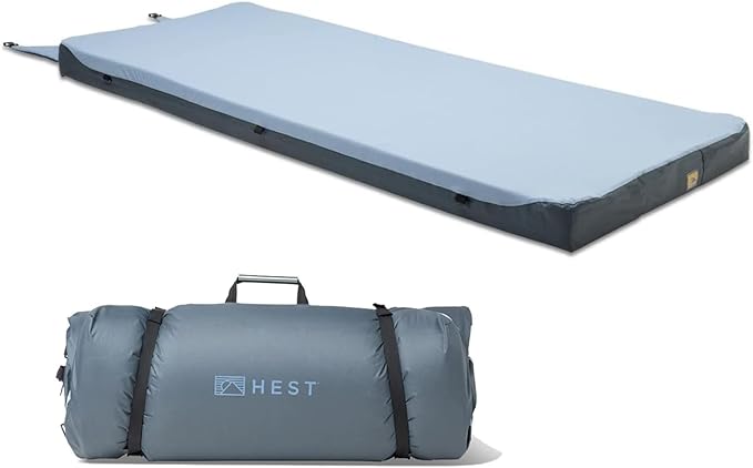 HEST Foamy Camping Mattress Pad - Memory Foam Portable Roll Up Sleeping Cot Mattress for All Adventures - Dual Layer Comfort & Support - No Pump Needed - Water-Resistant Design - Easy Carry Handle