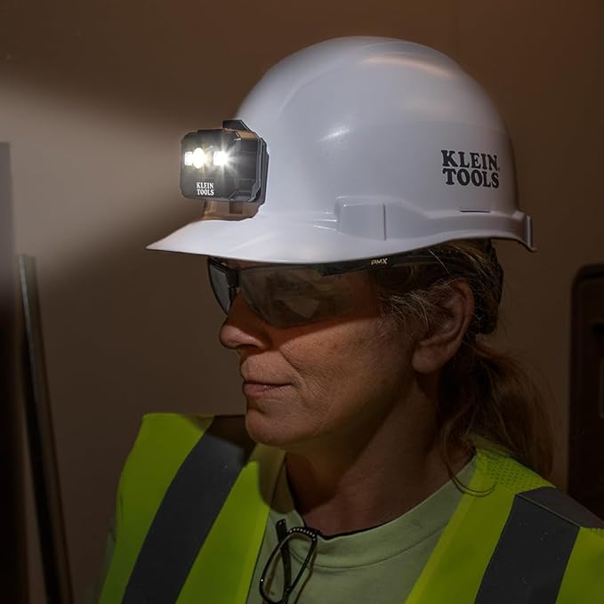 Klein Tools 80174 (2) Rechargeable LED Headlamps with Headlamp Bracket and Fabric Strap, 300 Lumen All-Day Runtime, for Klein Hard Hats, 3-Piece