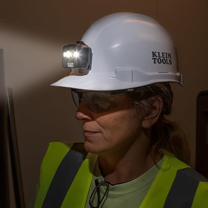 Klein Tools 56062 Rechargeable LED Headlamp / Worklight for Klein Hardhats, 300 Lumens, All-Day Runtime, 3 Modes, for Work and Outdoors
