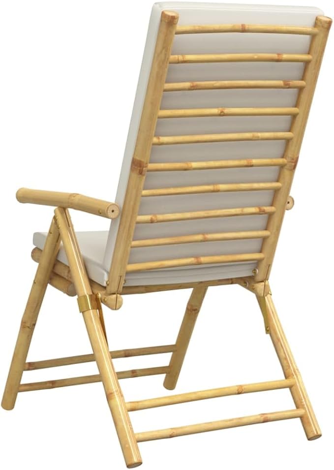4 Piece Folding Patio Reclining Chairs with Cream White Cushions Bamboo Lounge Chair Camping Chair Lawn Chairs Living Room Chairs for Bedroom Patio Outdoor Dining