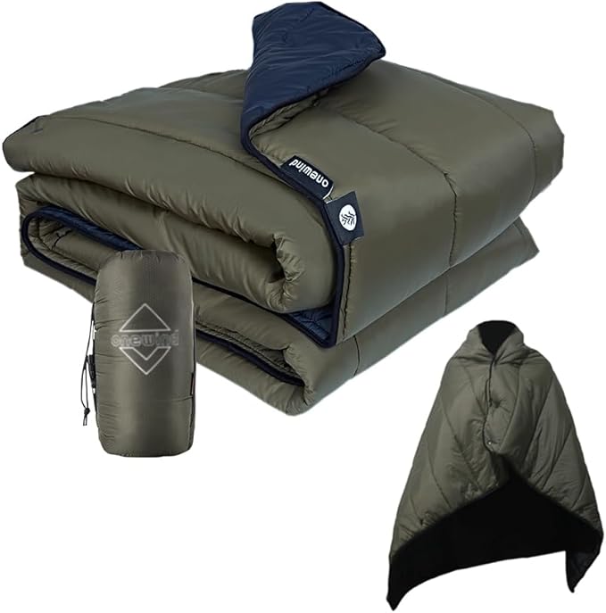 onewind Camping Blanket, Recycled Nylon Fabric Dupont Sorona Fillings, Warm, Puffy, Breathable, Windproof, Packable, Lightweight Camping Quilt for Outdoor Hiking Backpacking Travel Beach