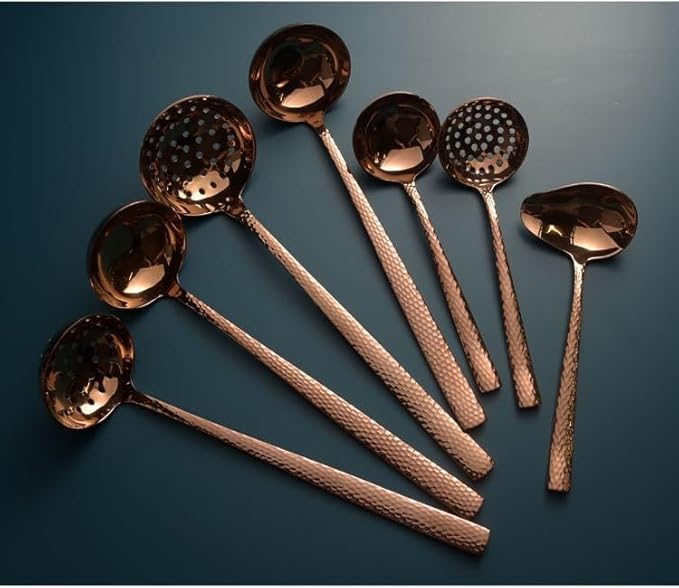 Cutlery Set Pieces Service Stainless Steel Titanium Flatware,Silverware Flatware Cutlery Set， 1/4/6/8/10/12 Pcs 304 Stainless Steel Thickened Hammer Pattern Soup Shell Hot Pot Colander，Rose