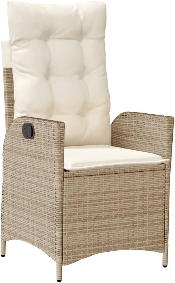 Reclining Patio Chairs 2 pcs with Cushions Beige Poly Rattan Porch Chairs Camping Chairs Patio Chairs Living Room Chairs for Dining Patio Bedroom Outdoor
