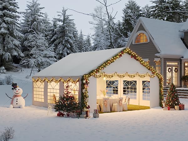 Aoxun 20x20 Party Tent Canopy for Weddings Waterproof Event Tent with Removable Sidewalls &Roll-up Door, Heavy-Duty Steel Frame for Outdoor Weddings, BBQ, Birthday Parties, & Camping,White