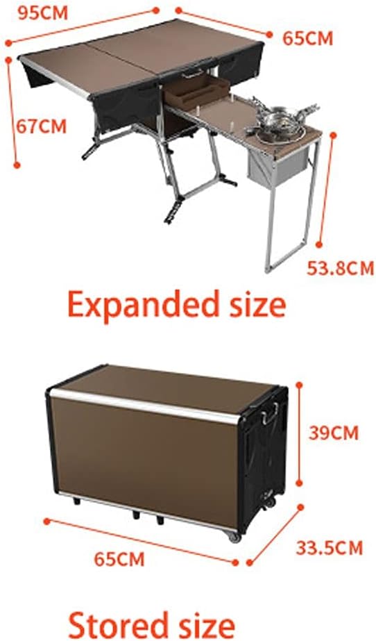 Folding Table Outdoor Camping Mobile Kitchen Portable Tableware Stove Folding Multifunctional Cooker Self- Driving Tour Equipment Folding Picnic Table (Color : A)