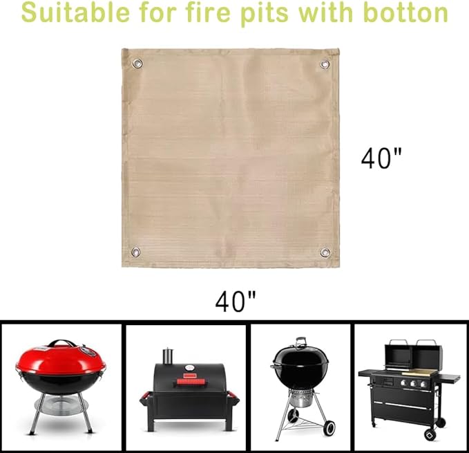 Fire Pit Mat & Tent Stove Mat, 40"x40" 940°F Fireproof Mat for Under Fire Pit Wood Stove, Fits for Solo Stove, Fire Pit Accessories for Outdoor Camping, Fire Blanket for Deck Tent Floor Protection