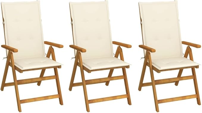 Folding Patio Chairs,Bistro Chair,Patio Funiture,Lawn Chairs,Armchair,Beach Chair,Camp Chair,Coffee Chair,for Outdoor,Fire Pit,Deck,Lawn,Outside,Garden, 3 pcs with Cushions Solid Acacia Wood