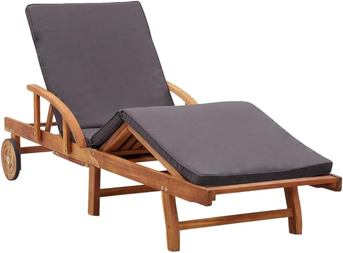 Camping Chairs Patio Furniture Outdoor Chairs Beach Chair Sun Lounger with Cushion Solid Acacia Wood for Sunbathing, Pool, Beach,Patio