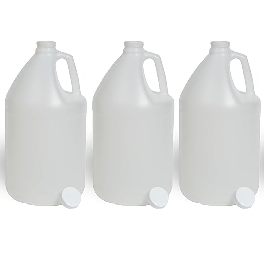 FastRack 3-Pack 1 Gallon Water Bottle Plastic Jug Container with Lid | White Food Grade Gallon Water Jug, BPA-Free, Leak-Proof Pitcher With Lid Fermentation, Brewing, Storage & More
