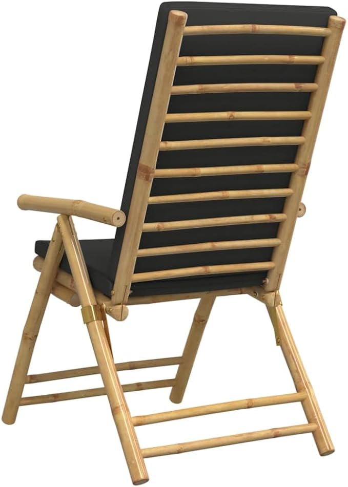 4 Piece Folding Patio Reclining Chairs with Dark Gray Cushions Bamboo Lounge Chair Camping Chair Lawn Chairs Living Room Chairs for Bedroom Patio Outdoor Dining