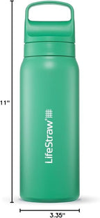 LifeStraw Go Series – Insulated Stainless Steel Water Filter Bottle for Travel and Everyday Use, Removes Bacteria, Parasites and Microplastics, Improves Taste, 24oz Cactus Green