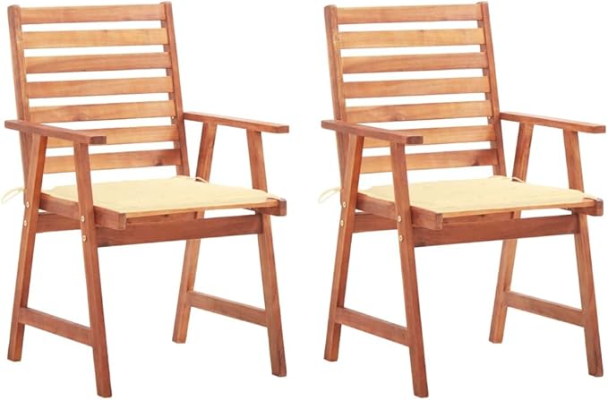 Patio Dining Chairs,Outdoor Chairs,Coffee Chair,Study Chair,Bistro Chair,Fishing Chairs,Camp Chair,Garden Chairs,for Deck, poolside,Camping,Beach,Campsite, 2 pcs with Cushions Solid Acacia Wood