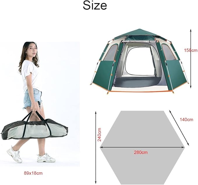 Family Tent Pop Up Tent for 5-8 Man Camping Quick Setup Tent,Hexagon Tent Portable Waterproof Tent 110x94 x57 with Carry Bag for Family Camping & Hiking