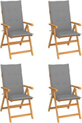 Patio Chairs 4 pcs,Outdoor Folding Chair,Lounge Chair,Portable Camping Chair,Tanning Chairs for Outside,Garden Chair,for Outdoor Patio, Campsite, or Yard, with Gray Cushions Solid Teak Wood