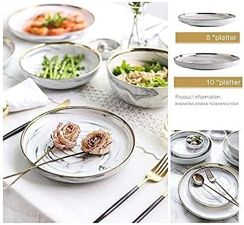 Dinnerware Sets Dish Set, Ceramics European Style Marble Dishes and PlatePorcelain Cake Dish Pastry Fruit Tray Ceramic Tableware Steak Dinner Plate (2 People) (6 People) (8 People)