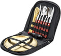 Silverware Flatware Set, 304 Stainless Steel Outdoor Camping Tableware Set for Two, Wooden Handle Knife, Fork, Spoon, Steak Clip, Bottle Opener,Red Gold-10Set