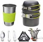 Aluminum Alloy Outdoor Camping Trip Cookware Camping Pot Hiking Picnic Tourist Tableware Set with Folding Spoon Mini Gas Stove (Color : A) (A)