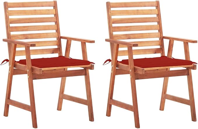 Patio Dining Chairs 2 pcs,Lawn Chair,Camping Chair,Garden Chair,Featuring Slatted Design,Waterproof Cushion,Each Cushion Features 2 Sets of Ropes, with Cushions Solid Acacia Wood