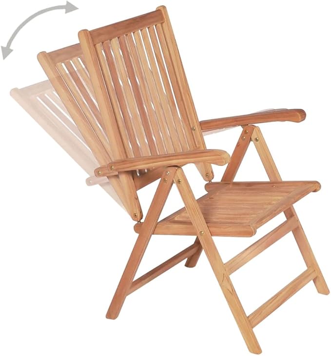 Reclining Patio Chairs 4 pcs,Bistro Table and Chairs Outdoor,Portable Camping Chair,Lawn Chair,Garden Chair,7 Reclining Positions,for Yard, Balcony, Porch, Solid Teak Wood