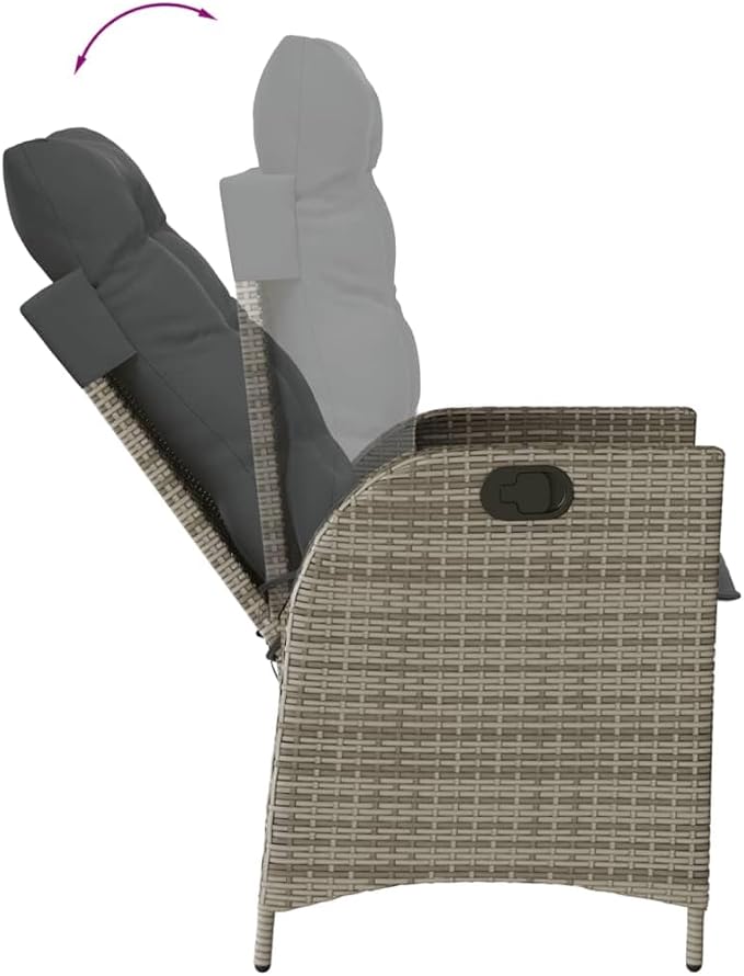 Reclining Patio Chair with Cushions Gray Poly Rattan Porch Chairs Camping Chairs Patio Chairs Living Room Chairs for Dining Patio Bedroom Outdoor