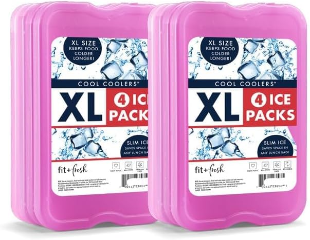 Cool Coolers by Fit + Fresh, Reusable & Long-Lasting XL Slim Ice Packs, Cold Packs for Lunch Boxes, Ice Packs for Lunch Bags. Cooler Accessories for Camping, Beach, Lunch, and Work, 8PK, Purple