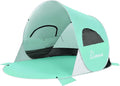 Wolfwise Pop up Beach Tent Sun Shelter with UPF50+ UV Protection, Instant Easy Setup Popup Beach Shade Canopy for 3 Person, Portable & Foldable with Carring Bag, 87 ×57×47 in, Mint Green