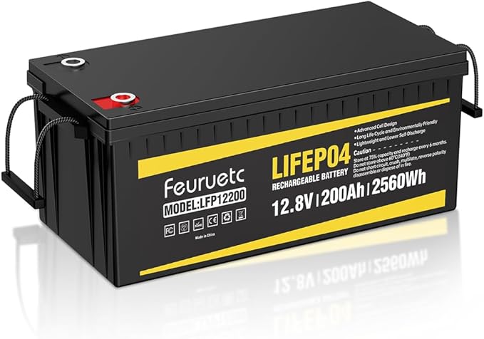 12V 200Ah Lithium LiFePO4 Battery, Built-in 200A BMS, 2560Wh Energy Storage, Iron Phosphate 8000-15000 Deep Cycles Battery for Solar, Trolling Motor, RV