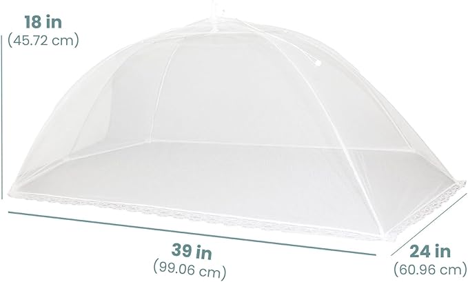 Simply Genius Pop-Up Mesh Food Covers for Outdoors - 6 Pack Extra Large 39" x 24", White, Collapsible & Reusable - Buffet Food Covers & Bug-Net Tent for Picnic, Party & Camping
