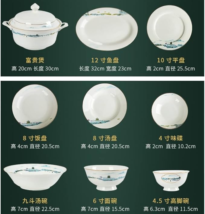 Retro Household Bone Porcelain Tableware Dishes Dishes and Chopsticks Set